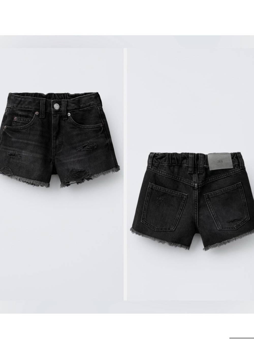 ZARA High Waisted Distressed Black Ripped Jean Shorts